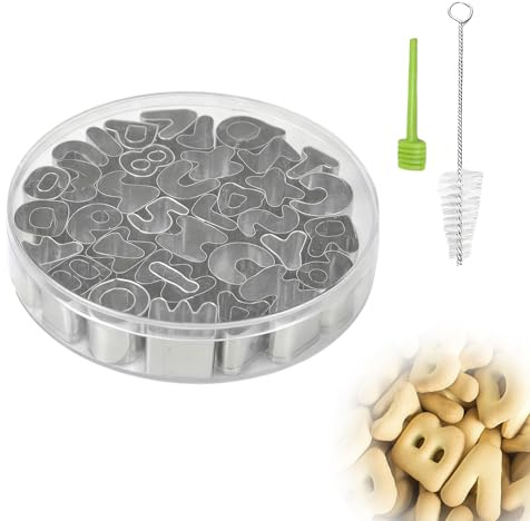 ​​39 Pièces d'Emporte-pièces en Forme de Lettres de l'Alphabet, avec Brosse de Nettoyage, Bâton de Démoulage et Boîte de Rangement Transparente, Convient pour la Cuisson de Biscuits/Desserts.​