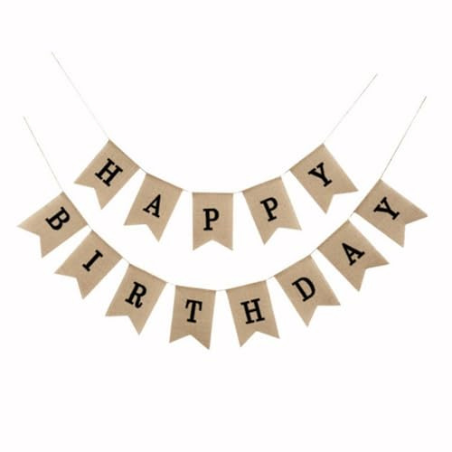 AMateschitz Happy Birthday Girlande Leinen Vintage Geburtstag Wimpelkette Geburtstagsgirlande Vintage Leinen Banner Happy Birthday Wimpelkette Geburtstagsdeko Flagge für Babydusche Dekoration Schwarz
