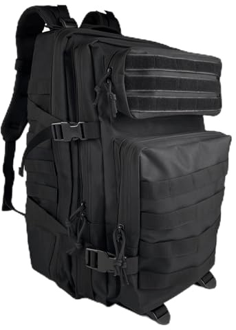 CHALVIOR 45L Militär Rucksack Herren, Großer Taktischer Rucksack, Wasserdicht Wanderrucksack Herren Outdoor Molle Survival Hiking Backpack, für Militär, Camping, Wandern, Bergsteigen, Schwarz