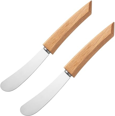 2 Coltelli da Burro in Acciaio Inox con Manico in Legno, Coltello Spalmaburro per Cucina, Ristorante e Feste, Applicatore Versatile per Formaggio e Pasticceria, Set Ideale di Utensili da Cucina