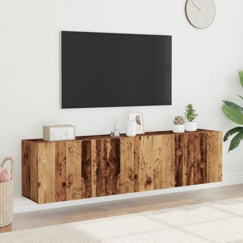Canditree 2 Pcs Floating TV Stand, 160 cm Floating TV Unit for Living Room | Wall Mounted TV Cabinet Entertainment Center, vieux bois