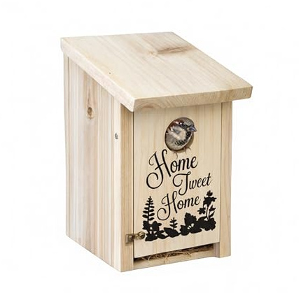 Relaxdays Nistkasten für Meisen & Spatzen, 32 mm, Reinigungsklappe, Natur | Holz, Vogelhaus zum Aufhängen, Nisthöhle