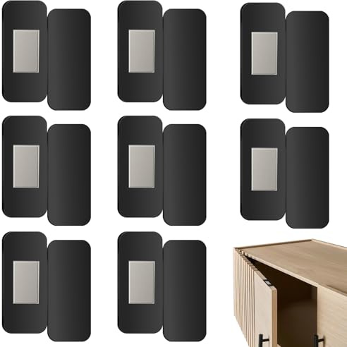 8 Pairs Magnetic Cabinet Locks, Strong Cabinet Door Magnets for Closure with Adhesive, No Drill Mounting Magnetic Door Catches for Kitchen Wardrobe Closet Drawers, Easy to Install (Black)