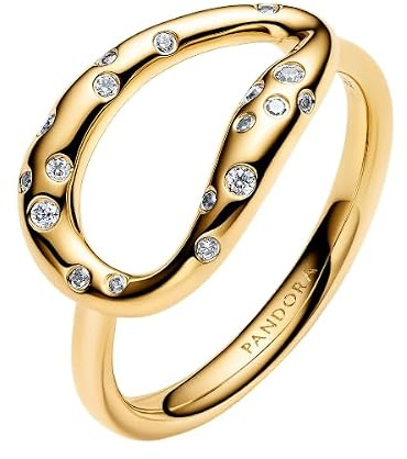 PANDORA Essence Organisch Geformter Steinbesetzter Statement-Ring mit 14K vergoldeter Metalllegierung und Zirkonia, Größe: 48, 164676C01-48