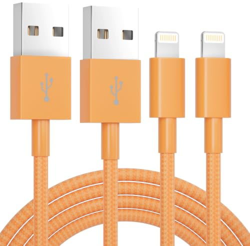 2Pack iPhone Charger Cable 1M [Apple MFi Certified] Lightning to USB Cable Lead 3 Foot, 2.4A Fast Charging Cable for iPhone 14 13 12 11 Pro Max XS XR X 8 7 6 Plus 5, iPad and iPod (orange, 1M 2PACK)