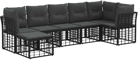 vidaXL Outdoor-Sofagarnitur Schwarz Polyester, Moderne, wetterfeste, modulare Couch mit verstellbaren Füßen, Garten-Sofa-Set für die Terrasse