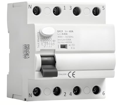 BOGJFC Interruptor Diferencial Rccb 4P 25A/40A/63A/100A 30mA/100mA/300mA 400V 6KA Carril Din Para AC 50/60Hz Protección De Fuga(4P 25A,300mA)