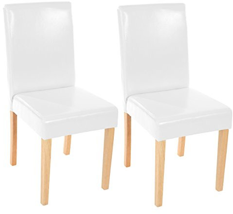 Mendler 2er-Set Esszimmerstuhl Stuhl Küchenstuhl Littau - Kunstleder, weiß, helle Beine