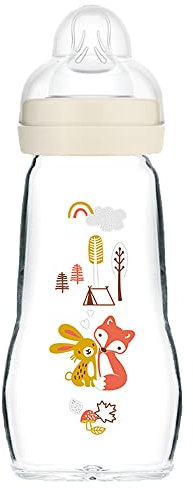 MAM Feel Good Biberon en verre (1 x 260 ml) - Biberon MAM avec tétine MAM débit moyen - Taille 2 - Essentiels du nouveau-né - Biberons MAM à partir de 2 mois - Blanc
