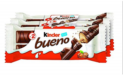 Kinder Bueno - Gaufrettes enrobées de chocolat au lait - lot de 3 paquets de 43 g