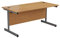 Office Hippo Heavy Duty Rectangular Cantilever Desk + Integrated Cable Ports, Home or Office Use, 140cm x 80cm - Silver Frame/Oak Top