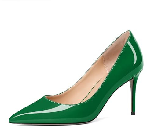 EDEFS Damen Geschlossen Pumps Stilettos Lack Schuhe Elegant Mädchen High Heels Grün Größe EU38
