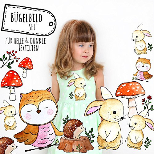 ilka parey wandtattoo-welt Bügelbilder Set Waldtiere Bügelbild Größe M Applikation Tiere & Pflanzen im Wald bb051