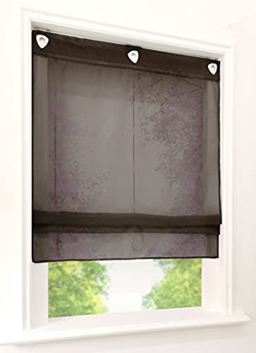 1er-Pack Raffrollo mit U-Haken Weiß Transparent Voile Ösenrollo Vorhang (BxH 120x130cm, Kaffeebraun)