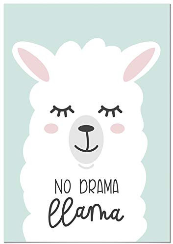 Panorama Poster für Kinderzimmer No Drama Lama 21x30cm - Gedruckt auf 250g-Papier - Bilder für Babyzimmer - Heimdekoration