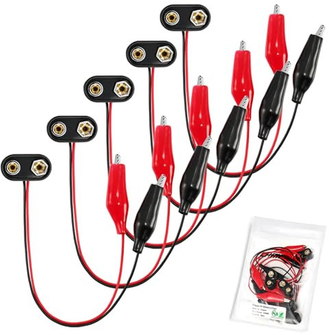 Chanzon UL-Draht Batterie 9V Alligator Clips Batterie Snap in Anschluss 5 Pack Kunststoff T-Art für Arduino LED Streifen