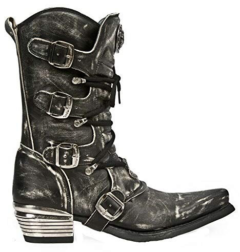 New Rock M.7993-S3 Stivali Uomo di Pelle Nera e Grigia di Vitello Dallas 42