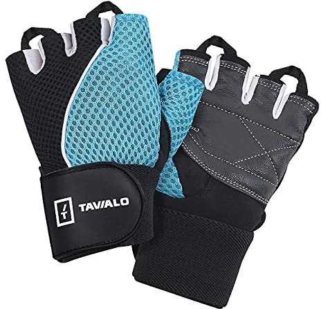 TAVIALO Fitnesshandschuhe, Trainingshandschuhe für Damen, Größen S (13-16 cm) und M (16-19 cm), unterschiedliche Farben, doppelt verstärkte Handinnenfläche m. Leder, ideal für Kraftsport und Fitness