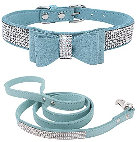 ETOPARS Hundehalsband und Leine mit Strasssteinen, Kristall Diamant Katze Hundehalsband Leine Set, Hundehalsband Geschirr, Hunde Strasshalsband