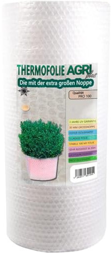 AGRI plus Isolier Luftpolsterfolie 0,5 x 20 m I Knisterfolie mit 30 mm Noppen I Pflanzenfolie für Überwinterung & Frostschutz I Reißfeste Polsterfolie Umzug I 100 My Noppenfolie transparent