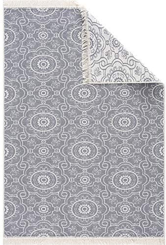 Fashion4Home Teppich Läufer - Tepiche für Wohnzimmer, Schlafzimmer, Küche, Kinderzimmer, Badezimmer - Boho Kelim - Läufer Flur, Hellgrau-Creme, Größe: 80x150 cm