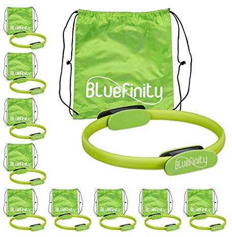 Bluefinity 10 x Pilates Ring mit Übungen, Doppelgriff, gepolstert, Widerstandsring Yoga, Fiberglas, Fitness Ring Ø 37 cm, grün