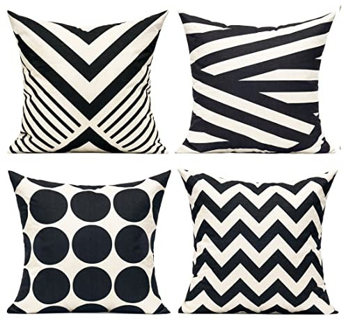 All Smiles Fall Black Beige Outdoor Kissenbezüge 40.6x40.6 cm Set mit 4 Boho Mid Century Streifen dekoratives Akzent Kissen für Sofa Paito Couch Schlafzimmer, Schwarz Hellbraun geometrische Dekoration