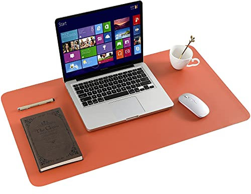 ARNTY Tapis de Bureau,Sous Main Bureau en Cuir PU,Grand Tapis de Souris Bureau,Double Face Dessous de Bureau,Sous Main Bureau Cuir Étanche pour Bureau et Maison(Bleu Clair&Orange,80 * 40cm)