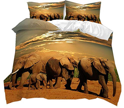 HNHDDZ 3D Tier Elefant Afrika Wiese Landschaft Drucken Bettwäsche-Set für Kinder Bettbezug Junge Mädchen Jugendliche Weich Atmungsaktiv, Mit Kissenbezug 80x80 (Elefant 4, 135x200 cm)