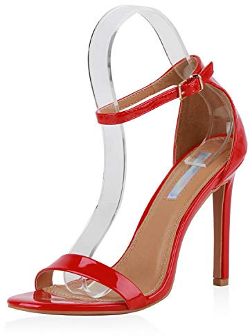 Giralin Damen Sandaletten High Heels Elegant Schuhe Stiletto 610103 Rot Lack 39