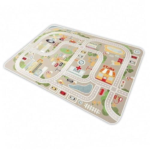 IKITOT Kid Rug Carpet Playmat for Toy Cars and Train，Play Area Rug with Rubber Backing，Fun Throw Rug，Ideal Gift for Children Baby Bedroom Play Room(80×120cm/32×47in)