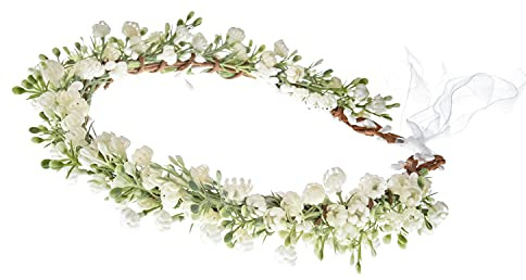 Artificial Baby Breath Green Headpiece Bridal Flower Crown Eucalyptus Halo Wedding Leaf Floral Crown Headband Photo Prop (01 White)