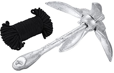 Ancla para Barco, 3,2 Kg Ancla Marina con Cuerda de 20 M Acero Al Carbono Plegable Portátil Galvanizado para Barcos/Yates/Botes/Kayaks/Motos de Agua/Canoas