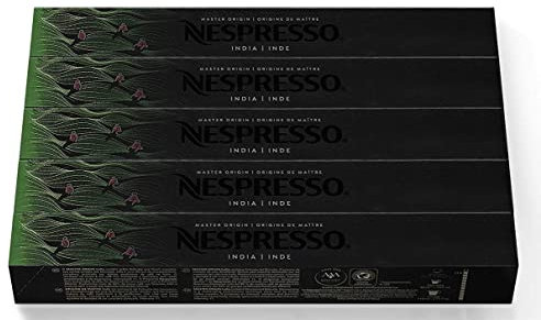 Nespresso India Lot de 5 boîtes de 10 capsules d’expresso serré (50 capsules en tout)