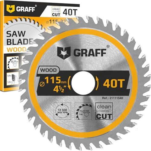 115 mm Sägeblatt für Holz, Sperrholz, Laminat, Trockenbau, Kunststoff – 40 Zähne Sägeblatt kompatibel mit Tauchsäge & Kreissäge – Kreissägeblatt zum Schnitzen, Schneiden, Formen GRAFF