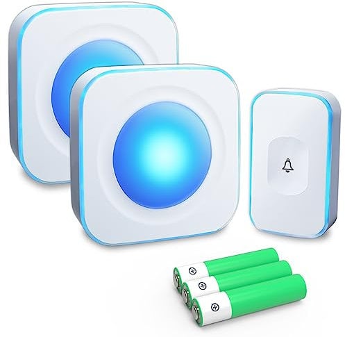 Wireless Doorbell Battery Operated Door Bells Wireless Cordless 1200 Feet Deaf Doorbell with Flashing Light 36 Melodies 4 Volume(2 Portable Receiver & 1 Button White)