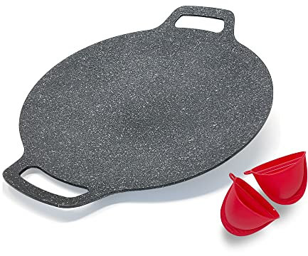 Saltlas Korean Style BBQ Grill Pan for Stove Top, Camping and IH, 13 Round Griddle With Double Bottom, Non-stick Coating Frying Pan