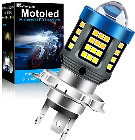 KaiDengZhe H4 LED Ampoule Phare Moto, 2022 Nouvelle Mise à Niveau HB2 9003 Moto Ampoules de Phare LED Avec Projecteur HD, 25W 12V-80V Feux de Croisement/élevé pour Moto Blanc + Jaune Doré (1PCS)