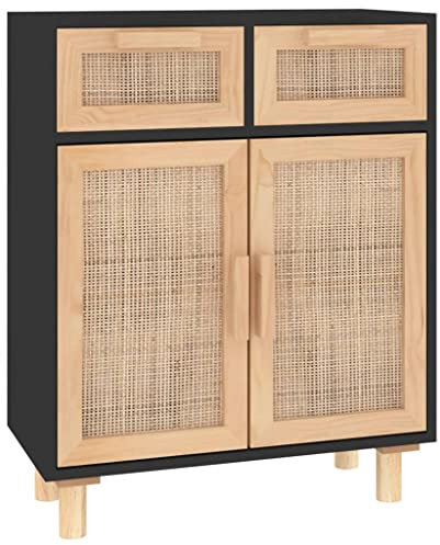 vidaXL Sideboard Schrank Anrichte Beistellschrank Kommode Mehrzweckschrank Standschrank Schwarz 60x30x75cm Massivholz Kiefer Natur-Rattan