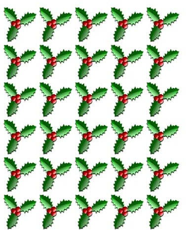 120 X HOLLY & BERRY LEAVES - CHRISTMAS - EDIBLE CUPCAKE CAKE TOPPERS D2
