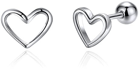 JSGEMSLEE Hypoallergenic 925 Sterling Silver Heart Earrings With Screw Back Tiny Love Heart Stud Earrings for Women Tragus Cartilage Jewelry