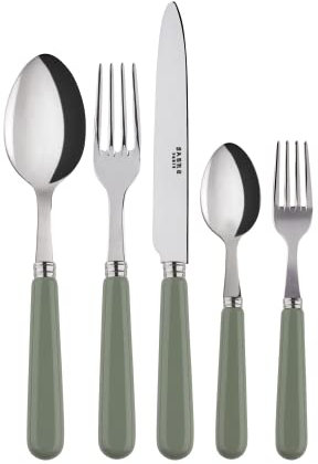 SABRE PARIS - Tafelbesteck-Set, 5-teilig - Pop - Messer, Gabel, Esslöffel, Teelöffel & Kuchengabel - Edelstahl & Acryl - Spülmaschinenfest - Spargelgrün