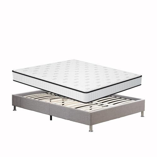 TEENO-Matelas en Mousse(160×200×22CM)+Cadre de lit Plateforme capitonné 31 cm, Parfait Soutien Haute Resilience Ultra Respirante, Matelas réversible à Deux Faces entièrement utilisables,Gris foncé