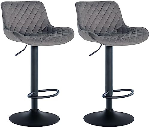 CLP 2er Set Barhocker Minosa I Fußstützen Aus Metall I Höhenverstellbare Gepolsterte Drehstühle, Farbe:dunkelgrau, Material:Samt