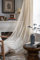 Yaofeiou Vintage Quaste 2er Set Gardinen Boho Beige Vorhänge Voile Blume Vorhänge Landhausstil Häkeln Stricken Gardinen Lace Transparent Vorhänge für Wohnzimmer Schlafzimmer Küche, B150xH240cm