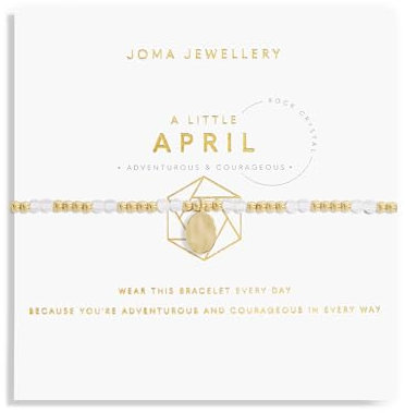 Joma Jewellery A Little Gold Month Geburtsstein-Armband, 17,5 cm dehnbar, verstellbar, stapelbares Handgelenk-Armband, 17.0-17.5 centimeters, Kristall Silber
