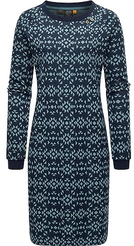 Ragwear Damen Jersey Shirtkleid Langarm Sweatkleid Winterkleid Dassa Aztec Navy Gr. L