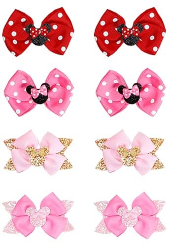 Hair Clips for Girls, 8 pcs Hair Bows, Cute Disney Hair Clips Kids Barrettes Girls' Hair Accessories for Birthday Christmas Children's Day Gift