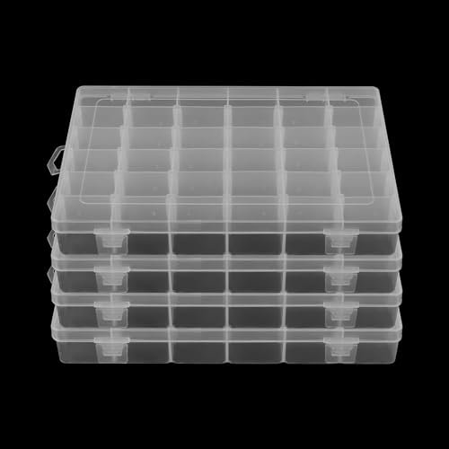 NAMYEUT 4 Stück 36 Fächer Aufbewahrungsbox, Verstellbare Fächer Aufbewahrungsbox Perlen Organizer Box, Klar Sortierboxen Sortimentsboxen für Kleinteile Schmuck Ohrringe Perlen