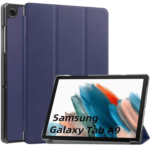 Wigento Für Samsung Galaxy Tab A9 3folt Wake UP Smart Standfunktion Cover Dunkelblau Tablet Tasche Etuis Hülle
